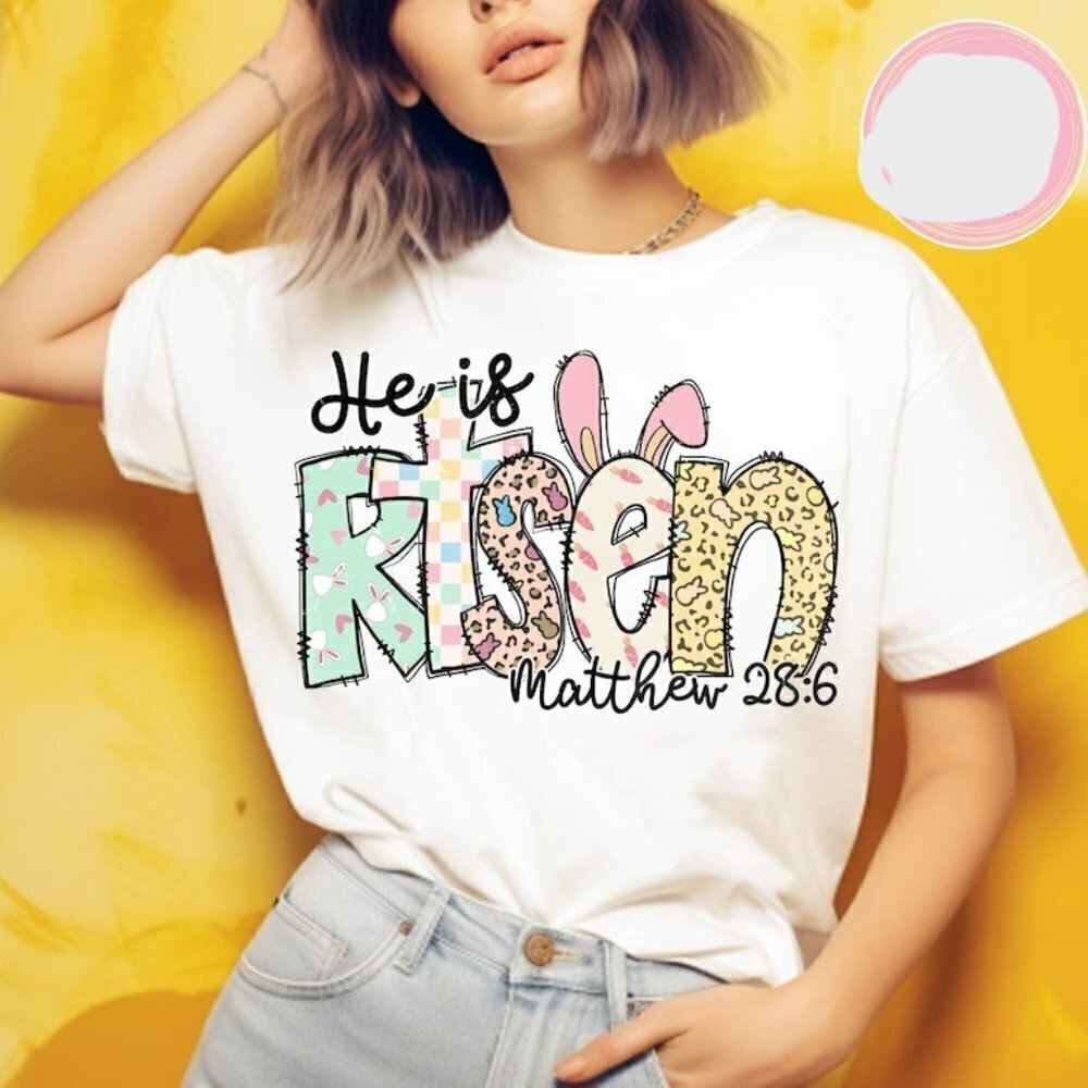 He Is Risen Matthew Easter Bunny Christian Faith Graphic Joy Gift Unisex T-Shirt